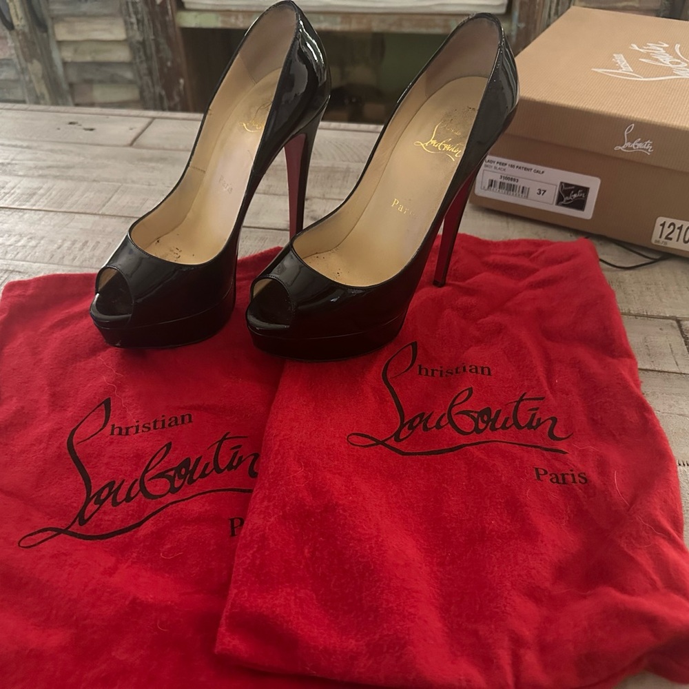 Christian Louboutin Glossy Black Peep Toe Heels